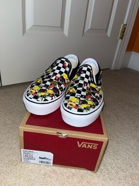 Vans Slip-On Checkerboard Floral Sneakers - Black White Yellow Green